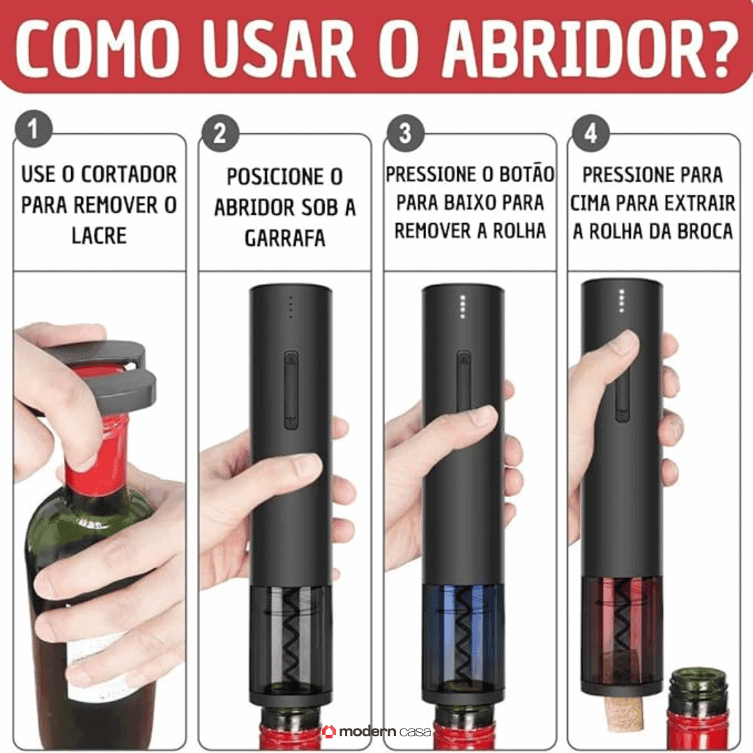 Abridor de Vinho Elétrico Automático